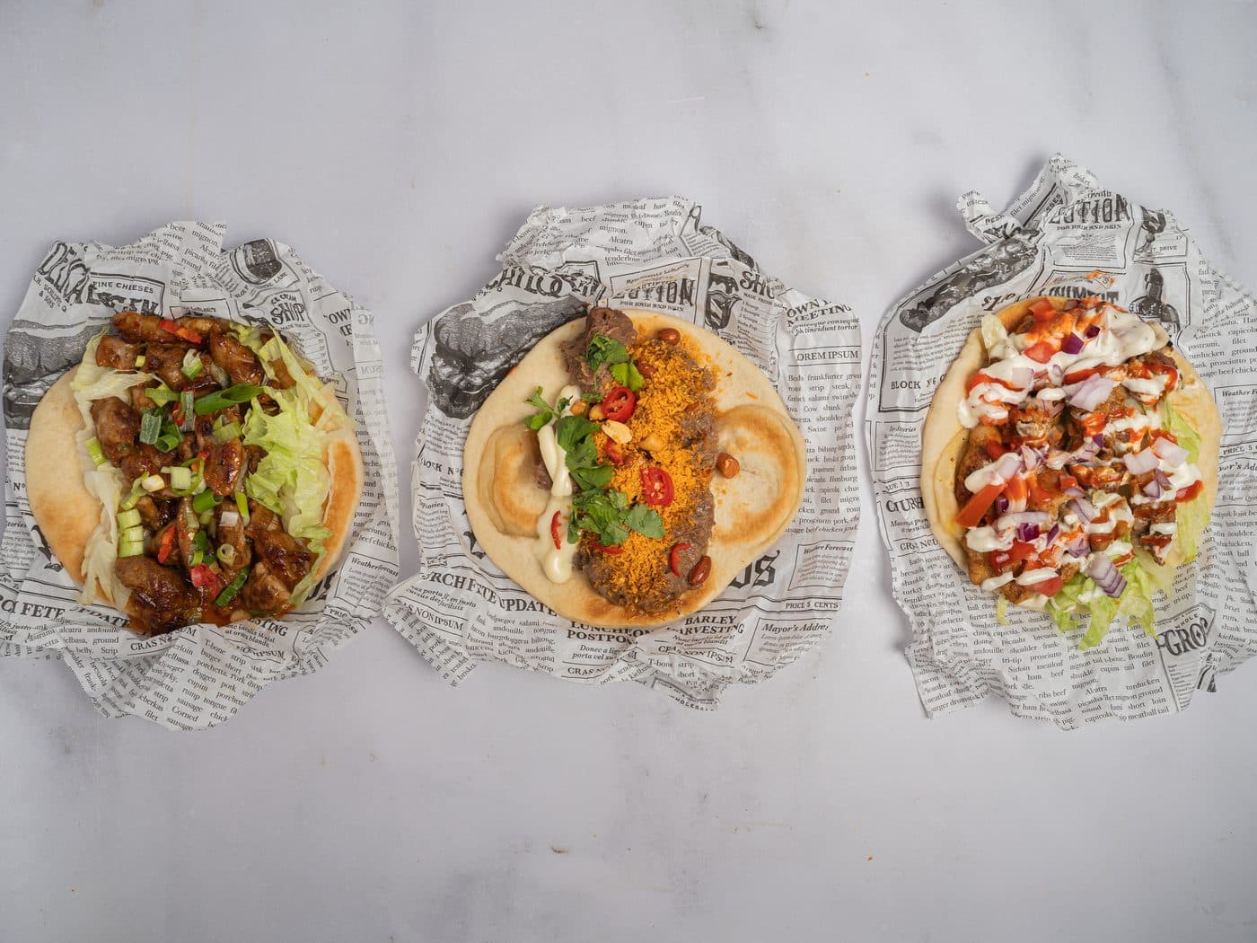 Drie flatbreads naast elkaar